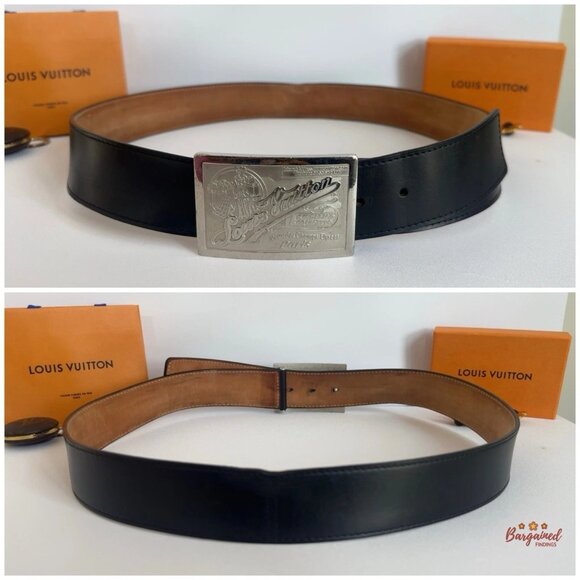 Authentic Louis Vuitton Black Leather Infini Ceinture Jeans Belt Size 100/40 - Picture 4 of 13